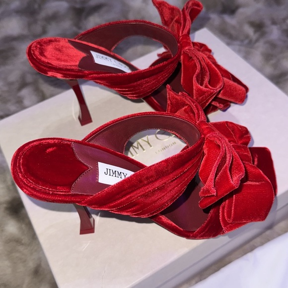 Jimmy Choo Flaca Sandal 100 Red Velvet - Picture 7 of 11
